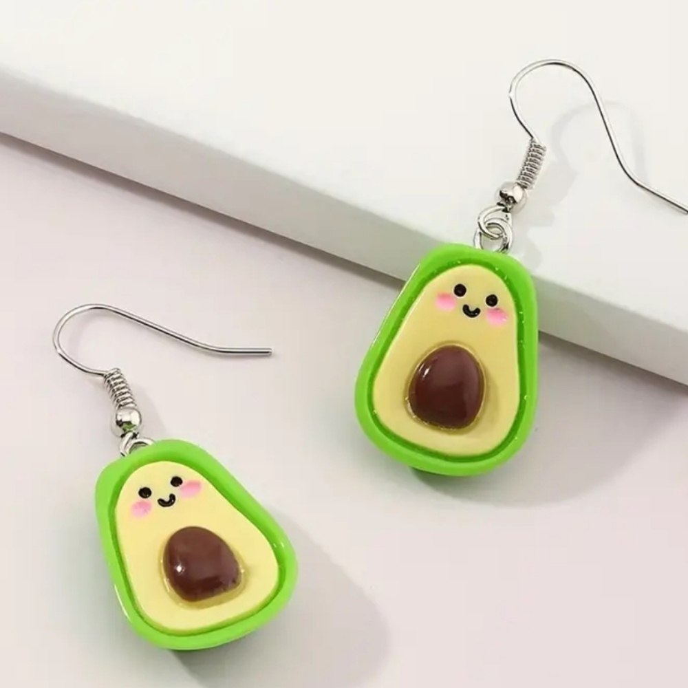 Cartoon Avocado Resin Earrings 1" Food